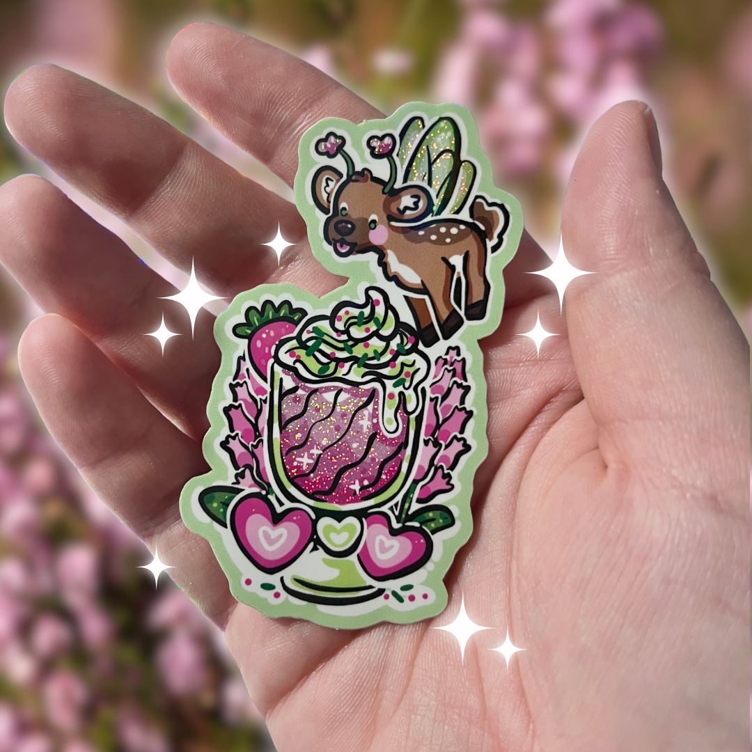 Heather Milkshake Fairy Deer ~ Pixie Dust Glitter Sticker