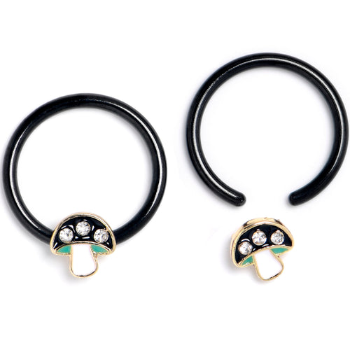 16G 3/8 Clear Gem Black Mushroom BCR Captive Ring Set of 4