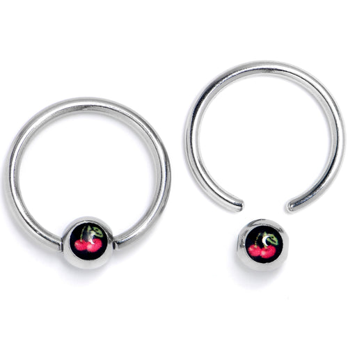 16G 3/8 Cherry Ball BCR Captive Ring Set of 4