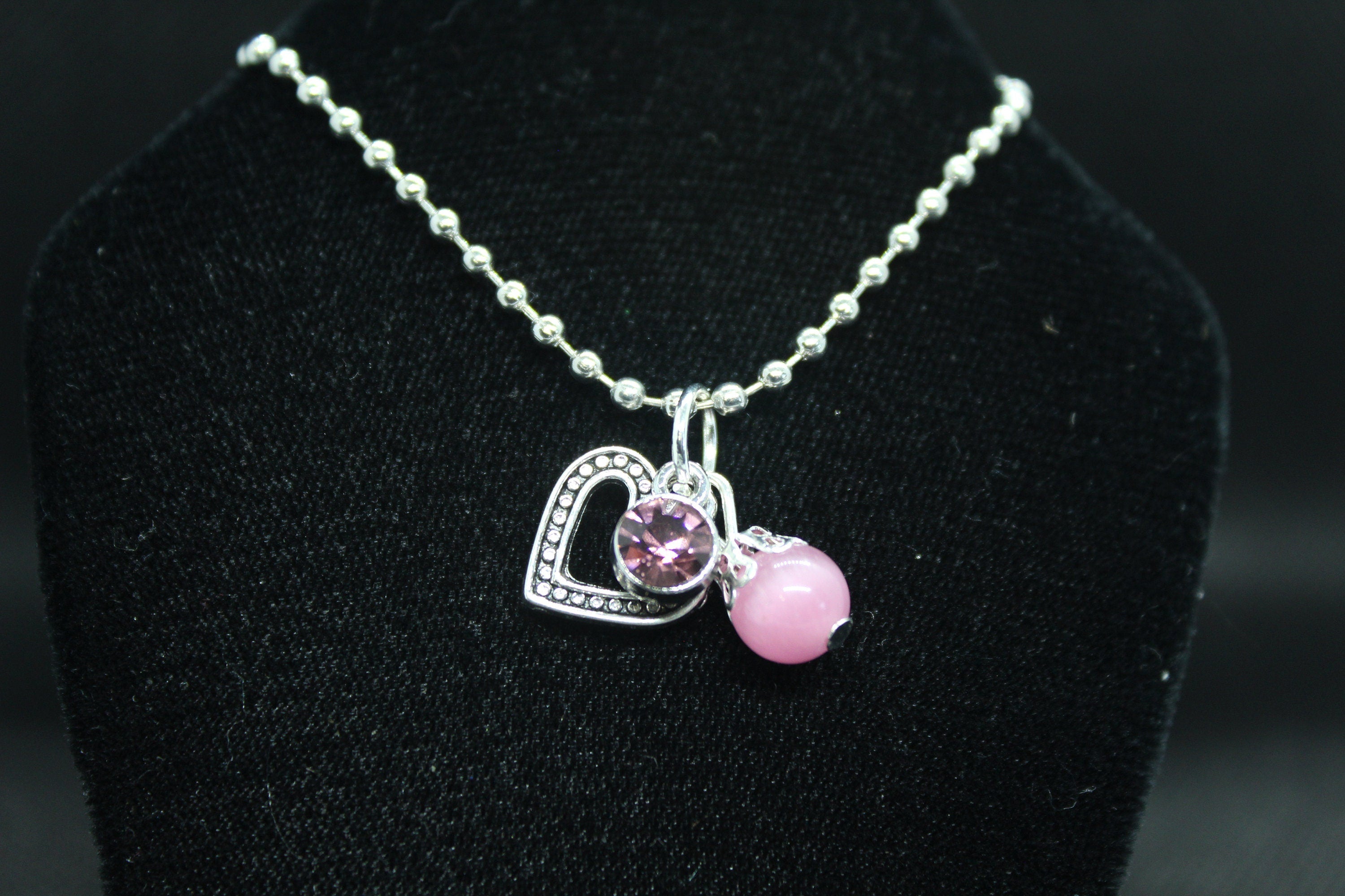 Pink Heart Cat's Eye Necklace Crystal Witch Witchy Jewelry Witchcraft Wicca Wiccan Pagan Metaphysical