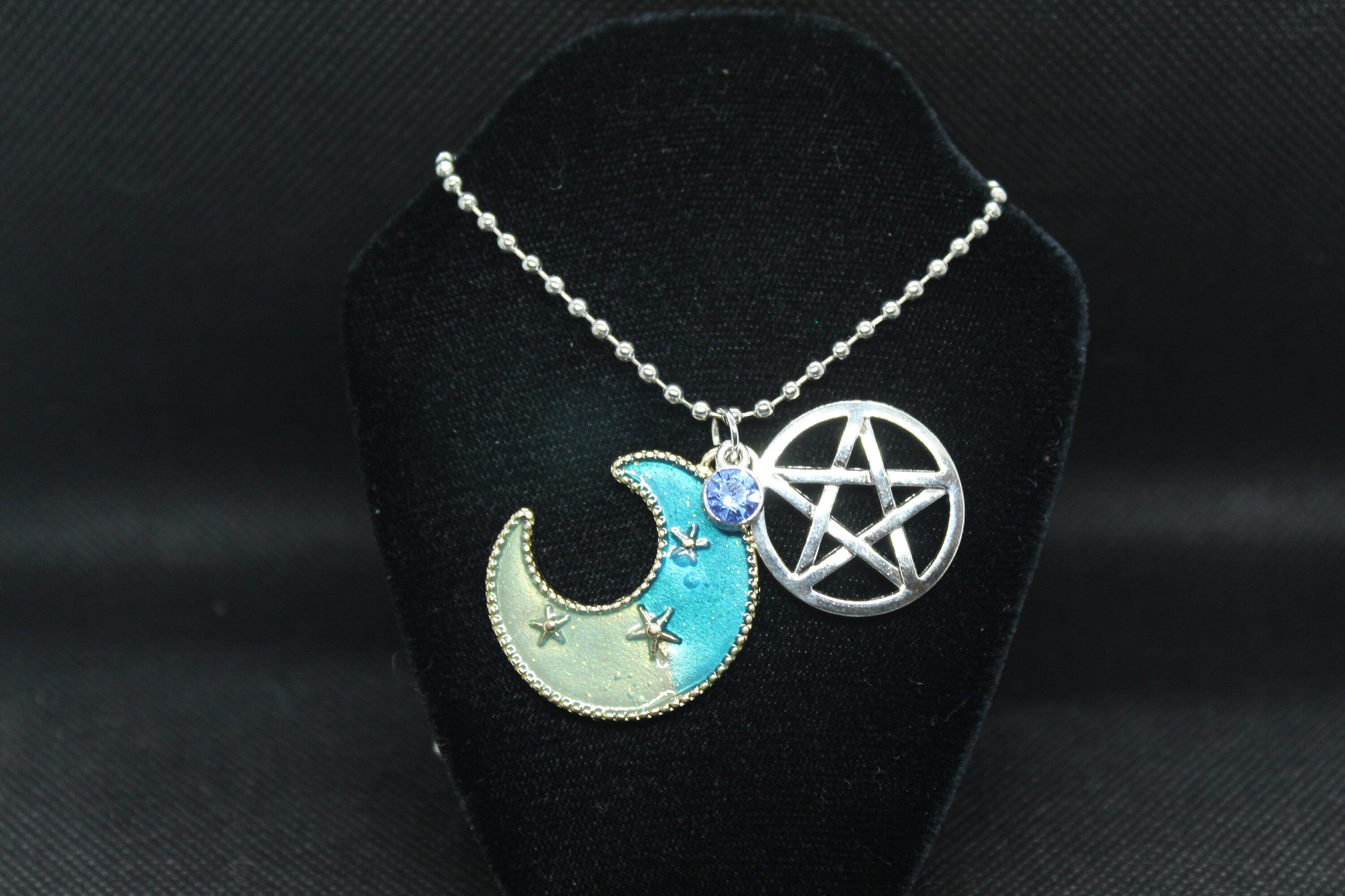 Blue Moon Pentacle Necklace Crystal Witch Witchy Jewelry Witchcraft Wicca Wiccan Pagan Metaphysical