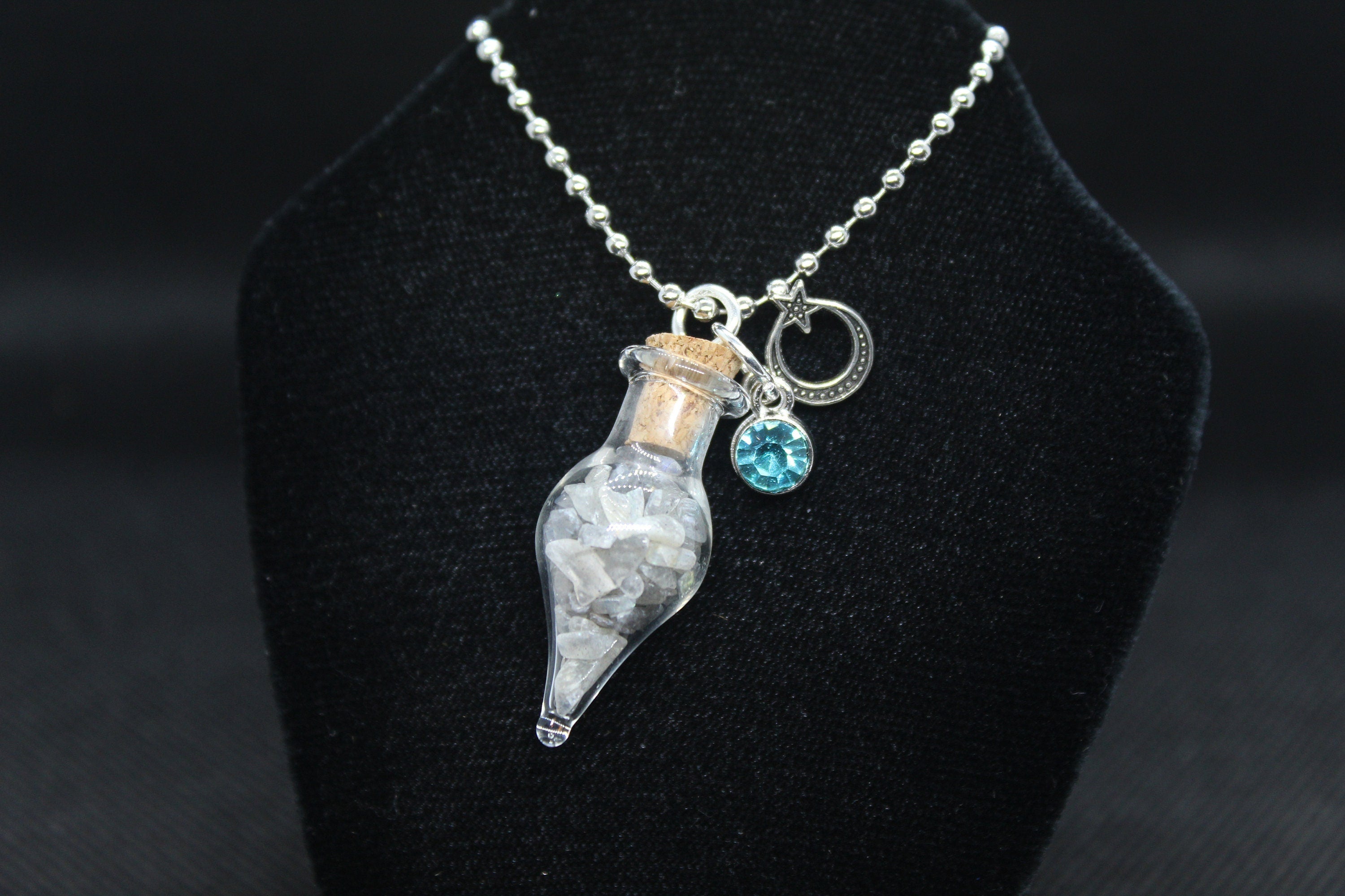 Labradorite Glass Teardrop Moon Necklace Crystal Witch Witchy Jewelry Witchcraft Wicca Wiccan Pagan Metaphysical