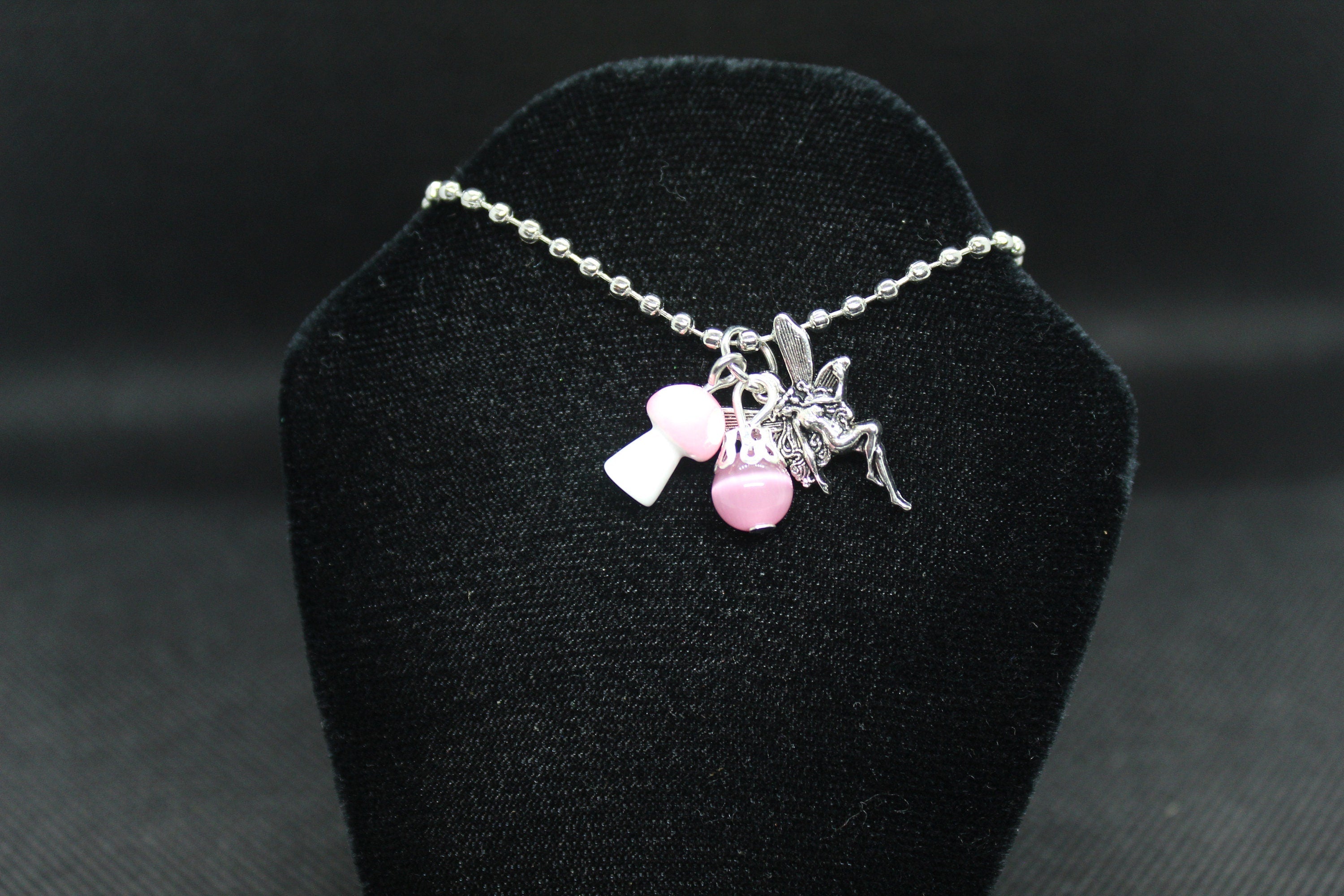 Pink Fairy Mushroom Necklace Crystal Witch Witchy Jewelry Witchcraft Wicca Wiccan Pagan Metaphysical