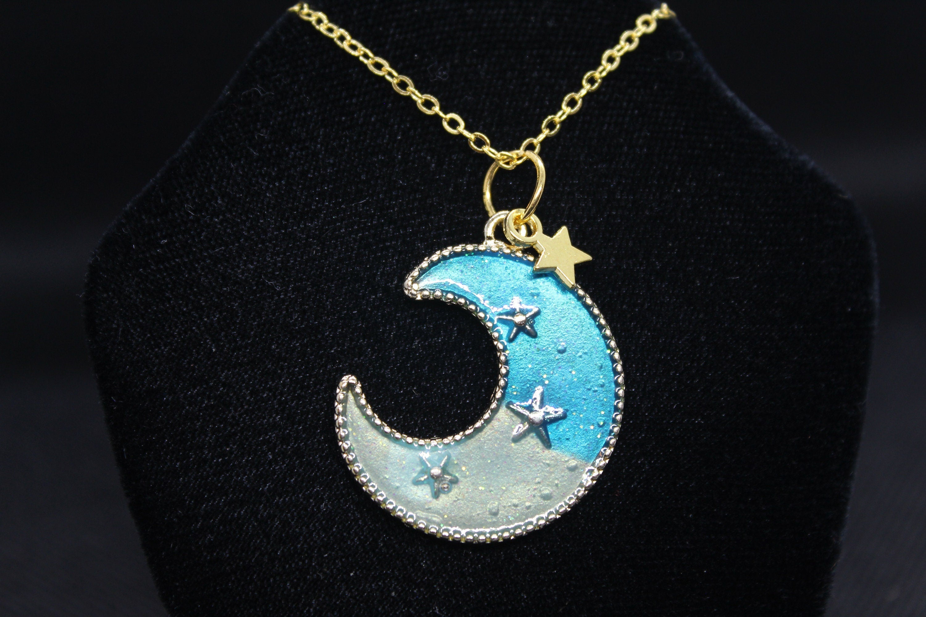Blue Moon Star Necklace Crystal Witch Witchy Jewelry Witchcraft Wicca Wiccan Pagan Metaphysical