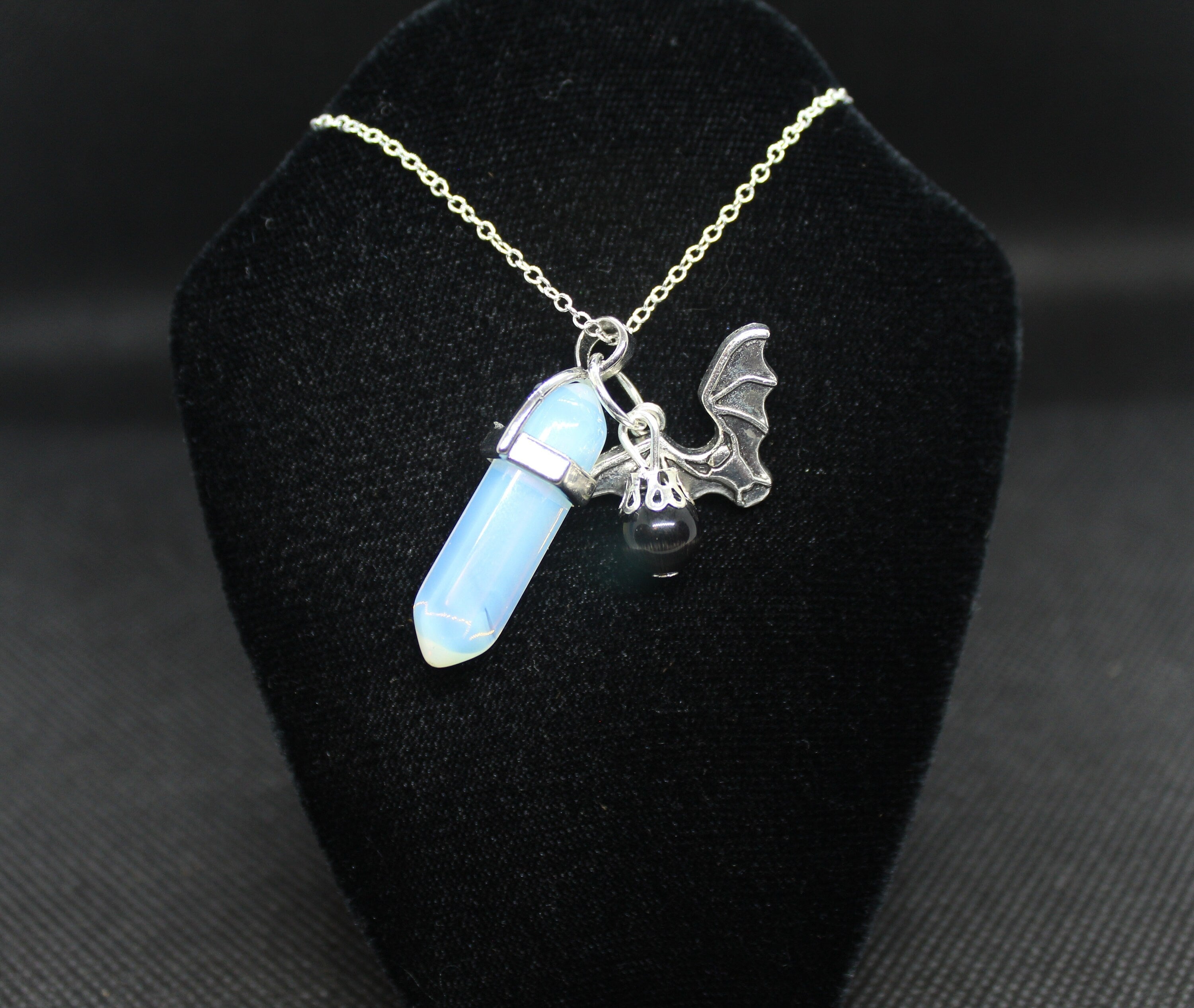 Opalite Bat Necklace Crystal Witch Witchy Jewelry Witchcraft Wicca Wiccan Pagan Metaphysical